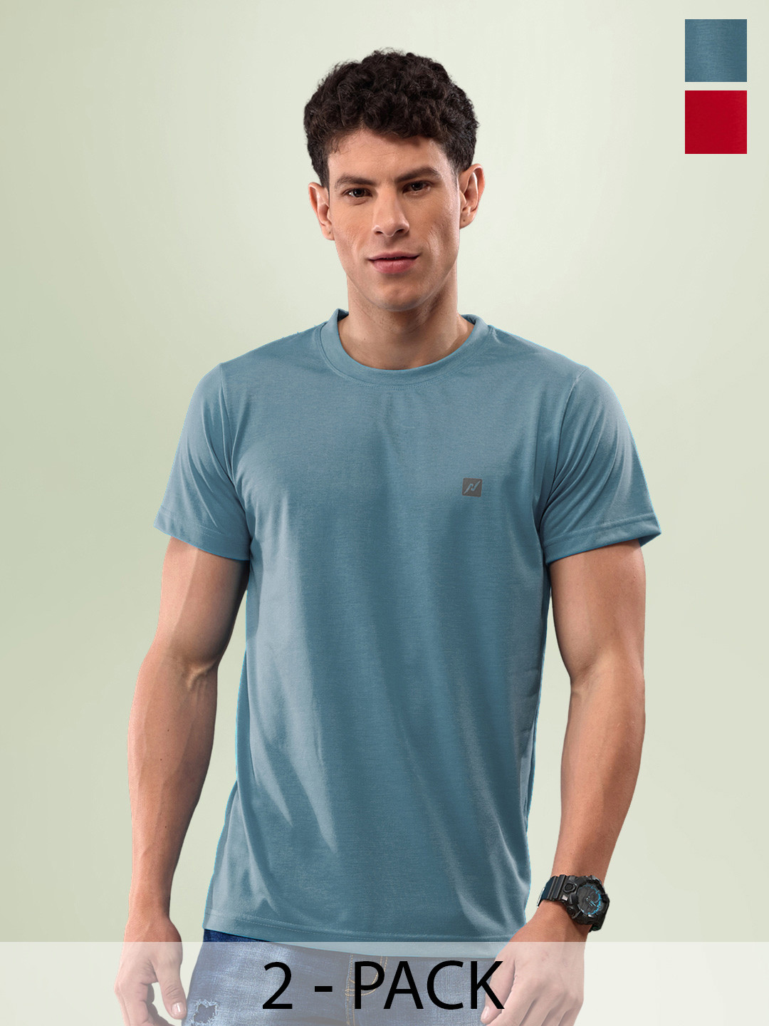 

LUX NITRO Pack Of 2 Round Neck Anti Odour Lounge T-Shirts, Blue