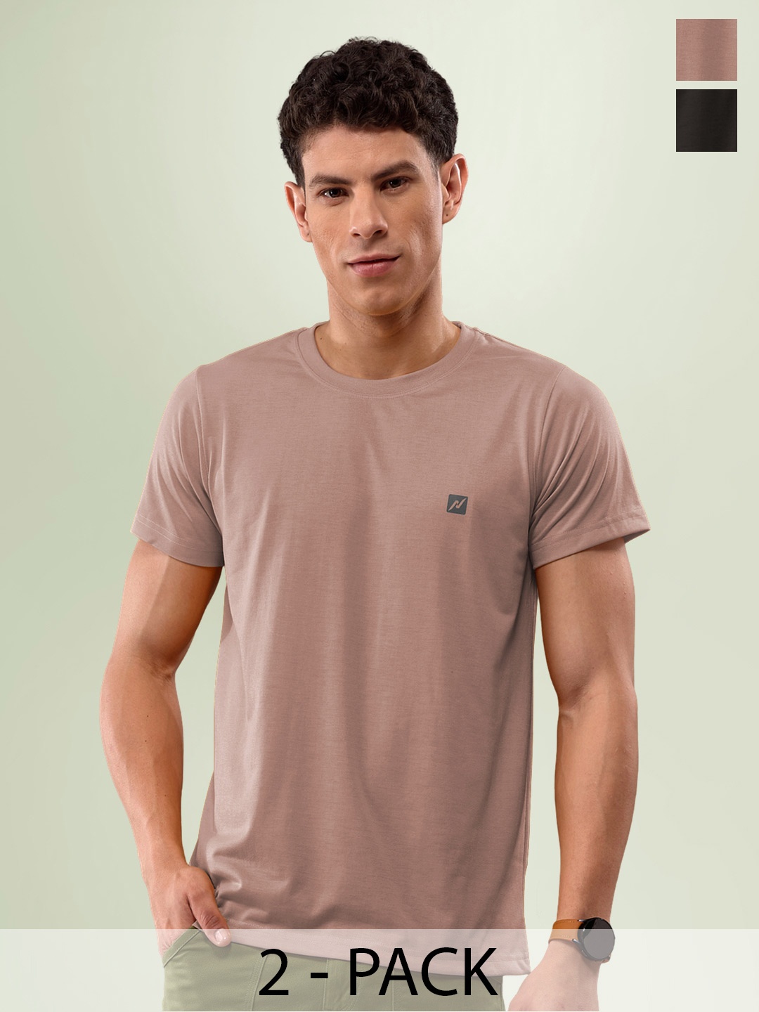 

LUX NITRO Pack Of 2 Round Neck Anti Odour Lounge T-Shirts, Black