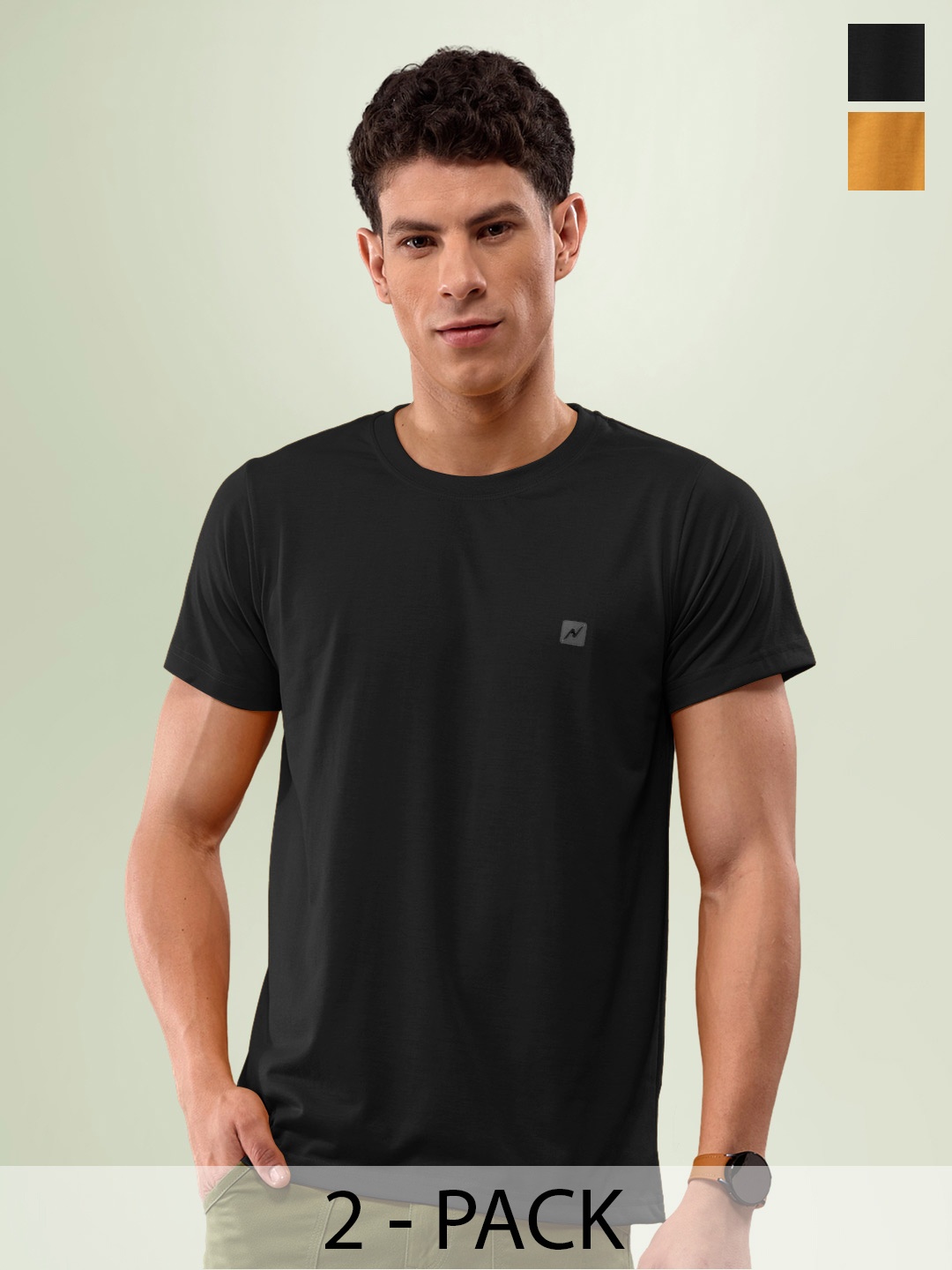 

LUX NITRO Pack Of 2 Round Neck Anti Odour Lounge T-Shirts, Black
