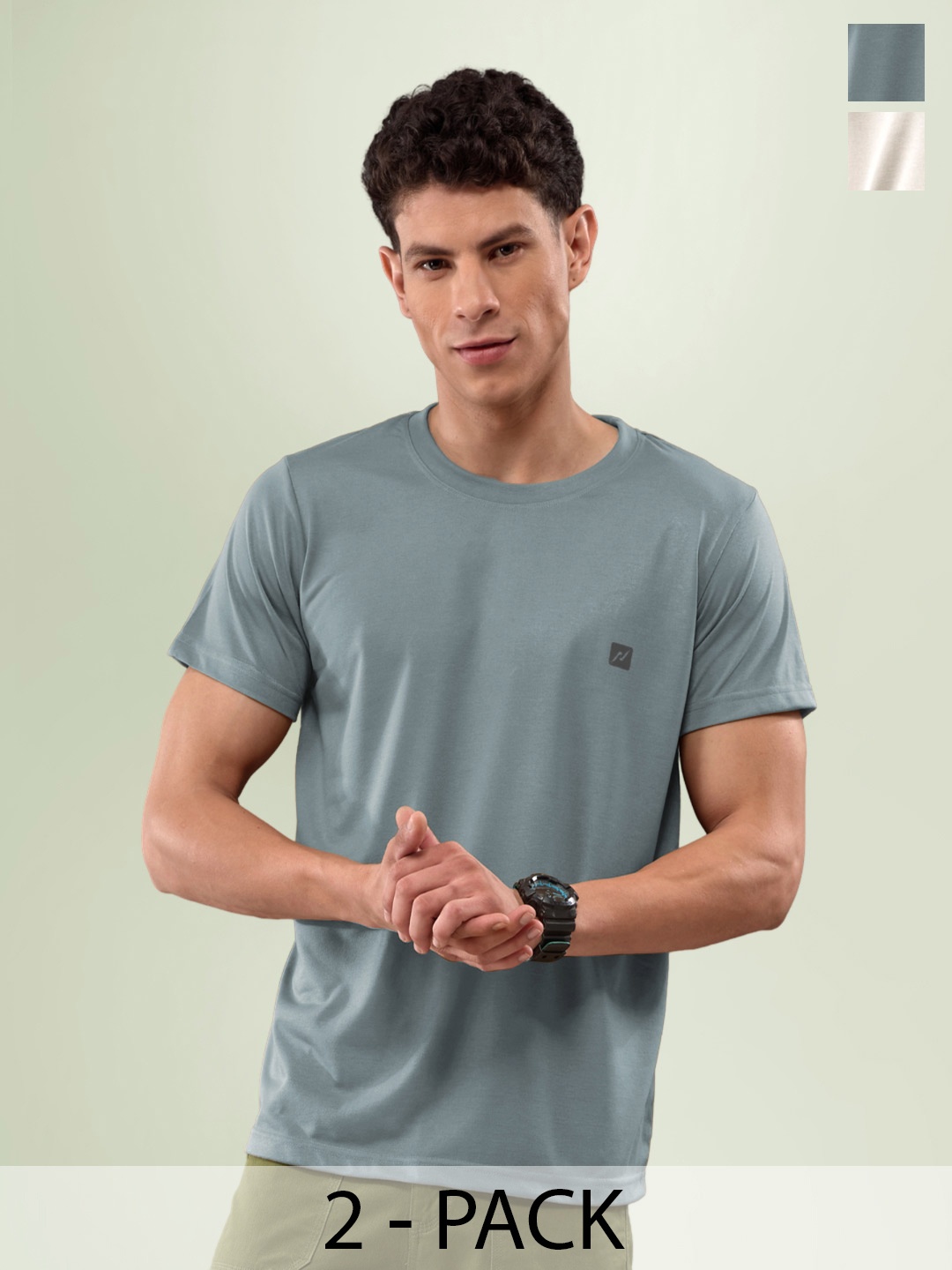 

LUX NITRO Pack Of 2 Round Neck Anti Odour Lounge T-Shirts, Grey