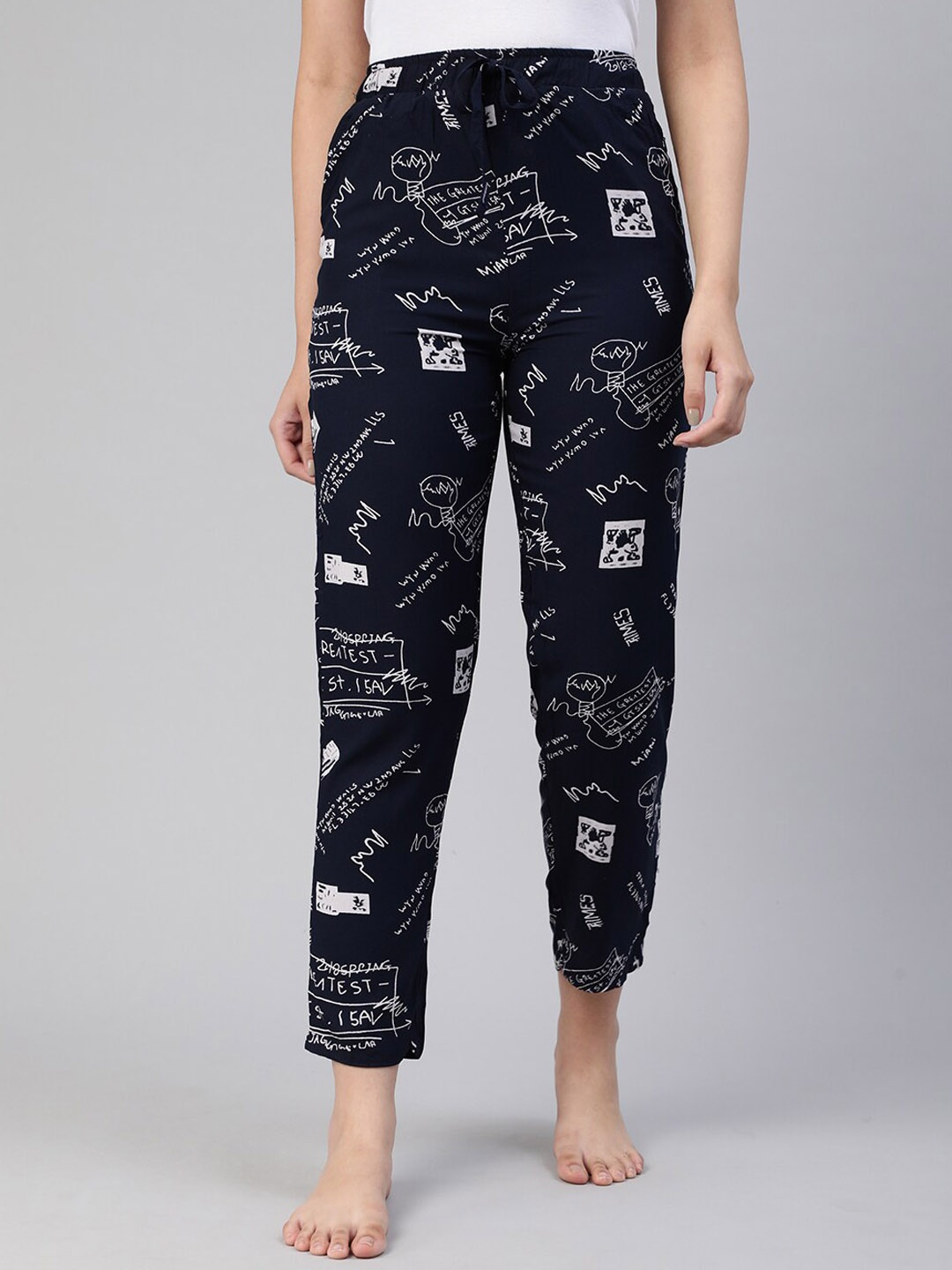 

LYRA Women Typography Printed Lounge Pants, Navy blue
