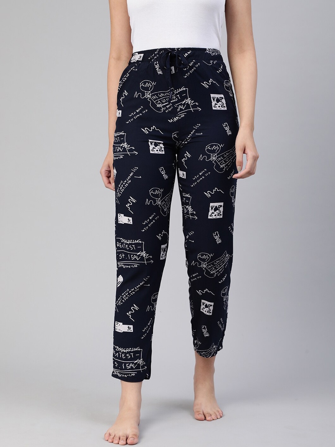 

LYRA Women Typography Printed Lounge Pants, Navy blue