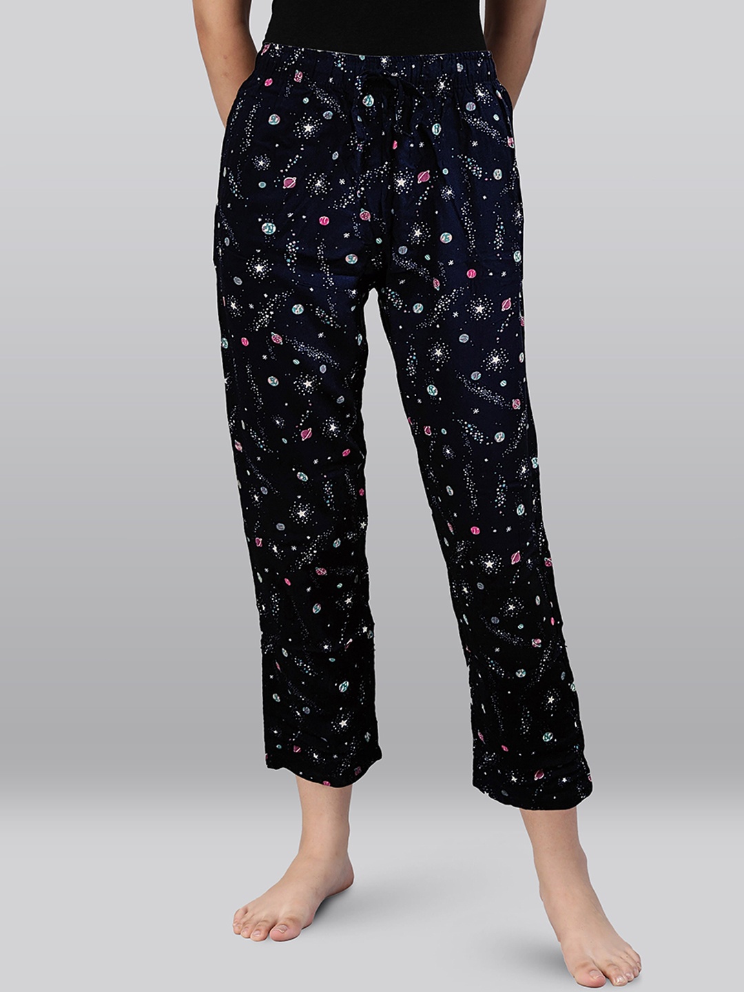 

LYRA Women Printed Straight Lounge Pants, Navy blue
