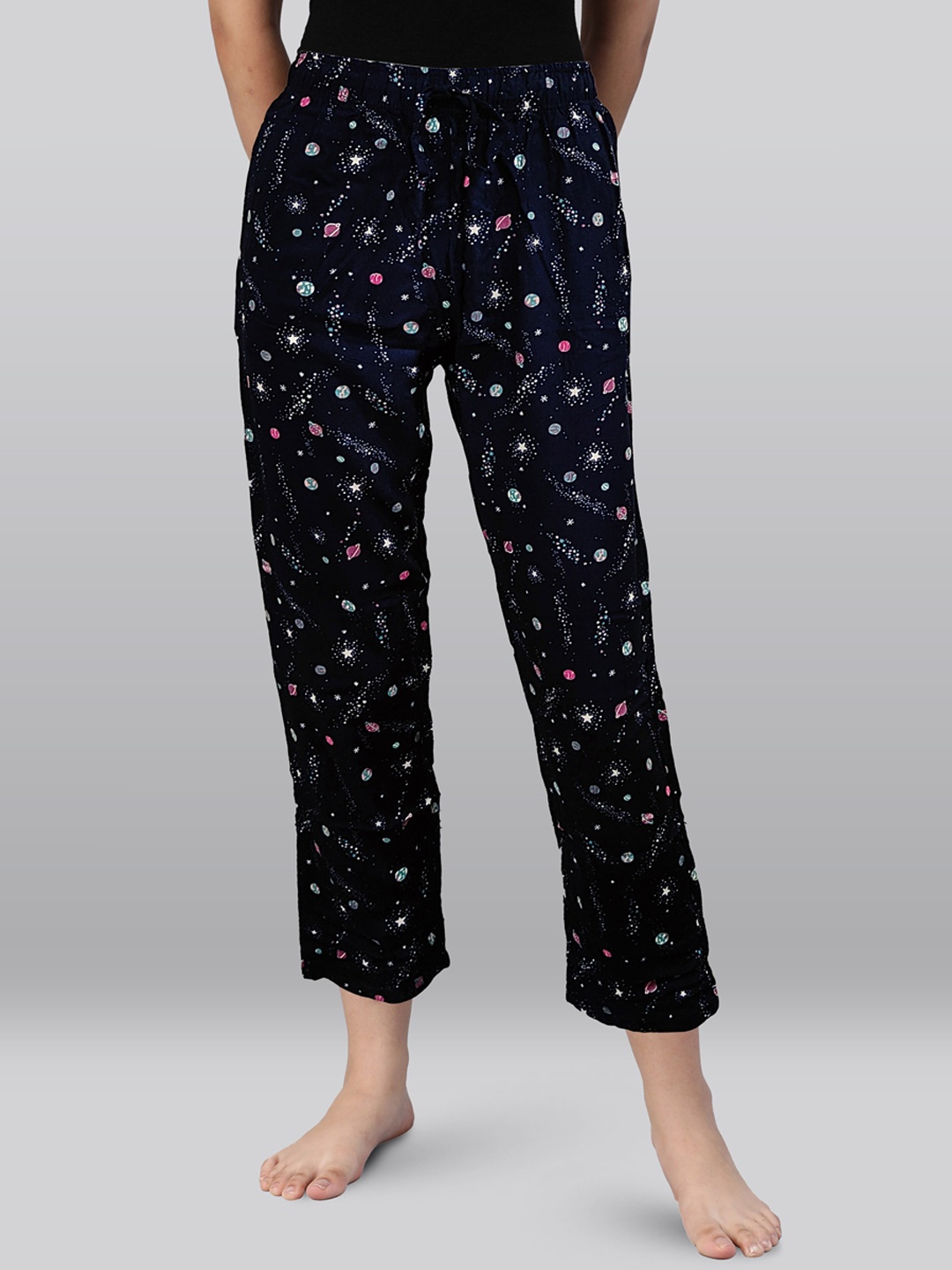 

LYRA Women Printed Straight Lounge Pants, Black