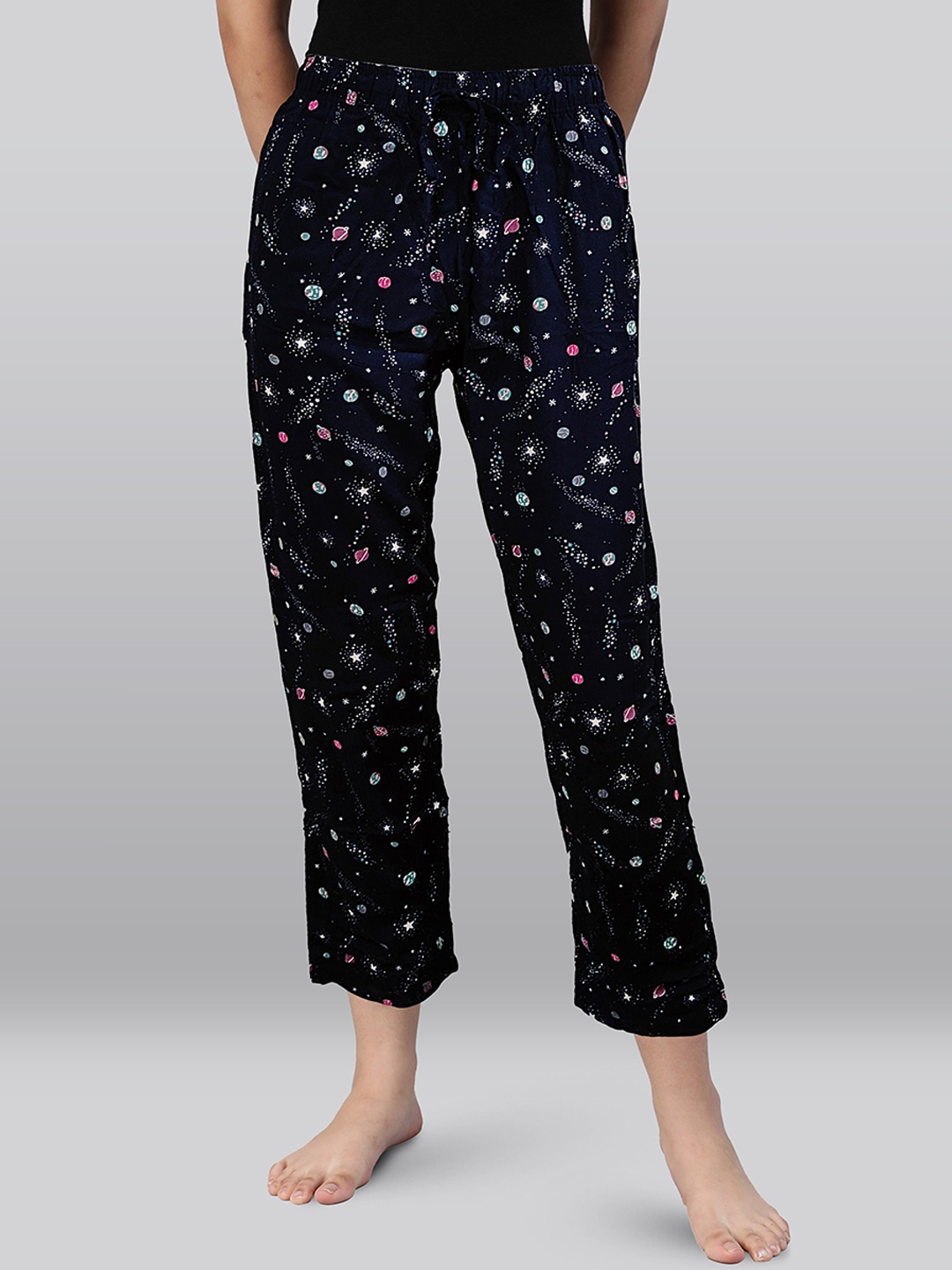 

LYRA Women Printed Straight Lounge Pants, Navy blue