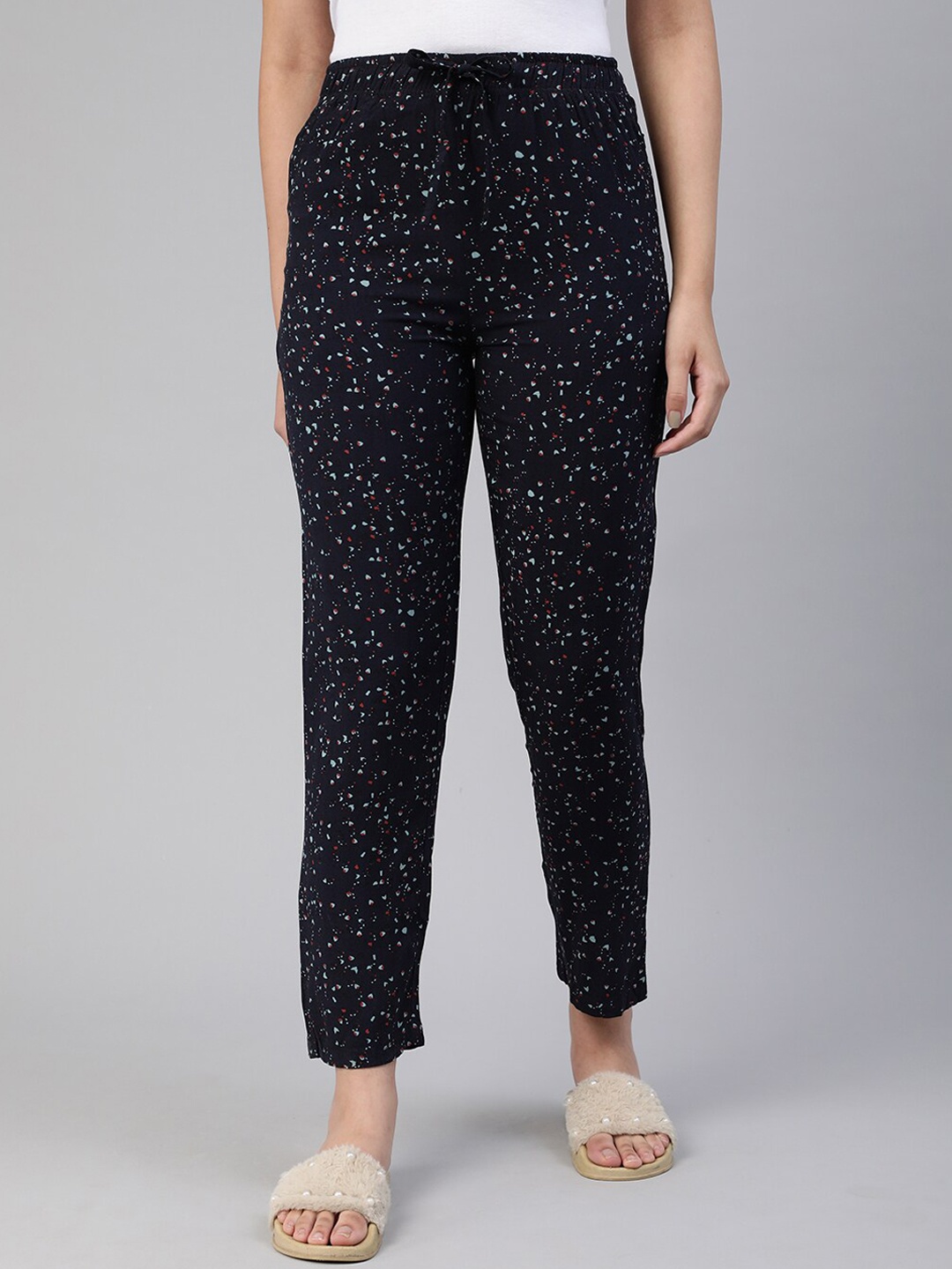 

LYRA Women Printed Lounge Pants, Navy blue