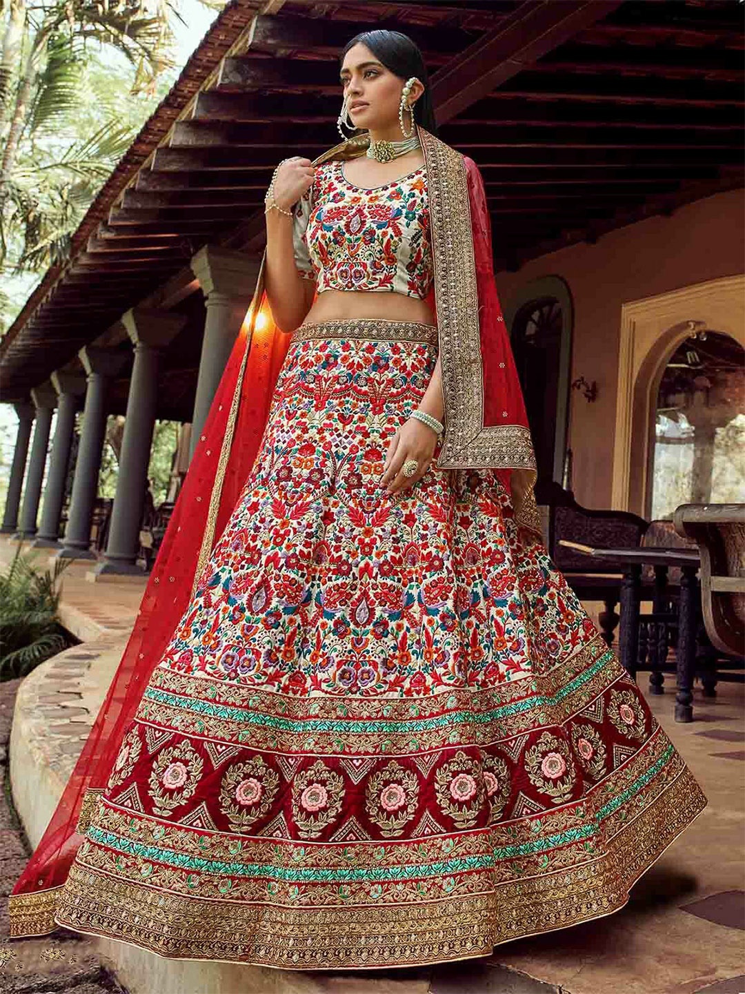 

ODETTE Embroidered Semi-Stitched Lehenga & Unstitched Blouse With Dupatta, White