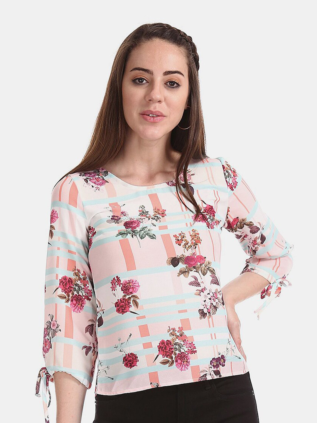

V-Mart Floral Printed Cotton Top, White