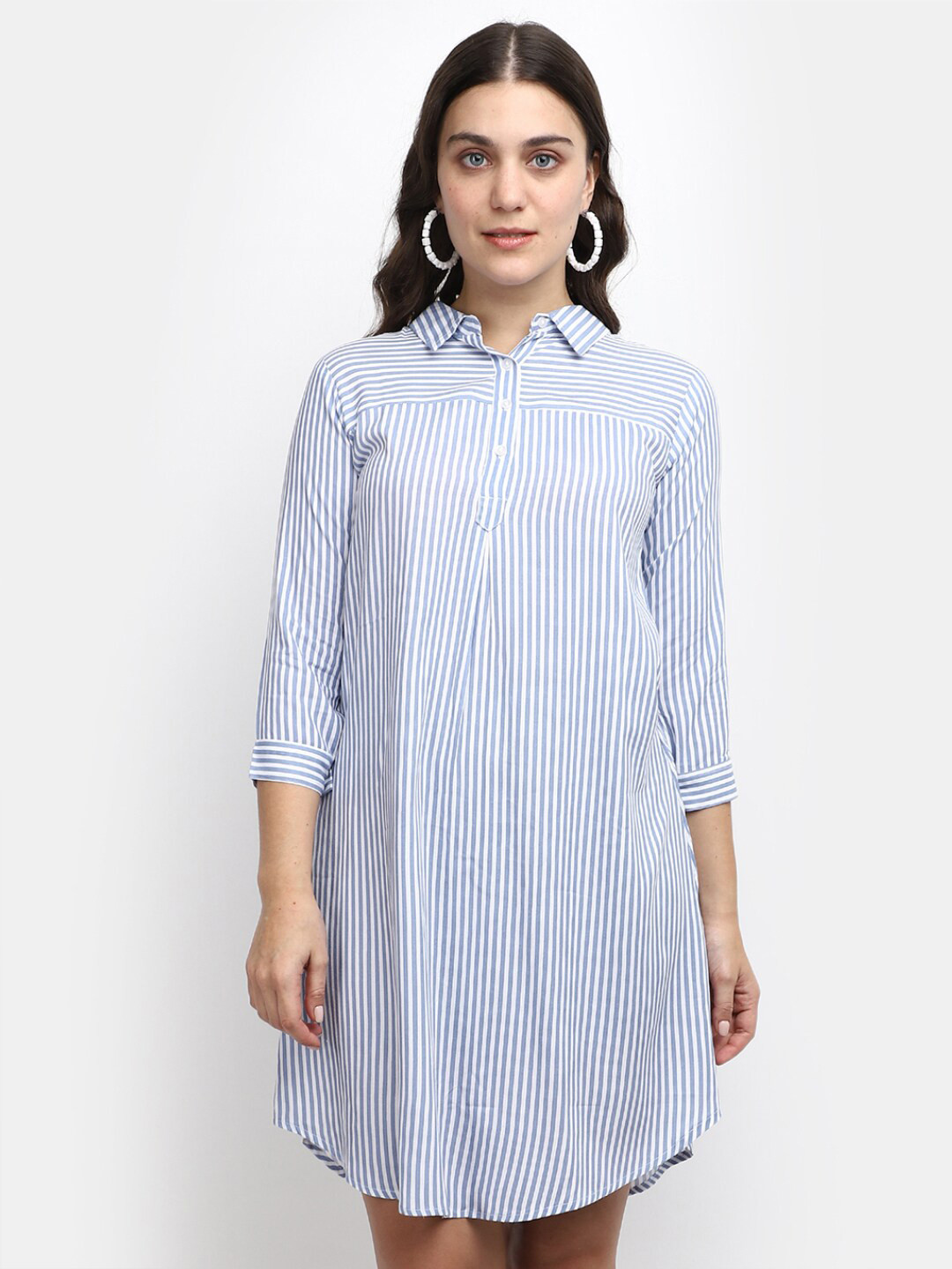 

V-Mart Striped Shirt Style Dress, Blue