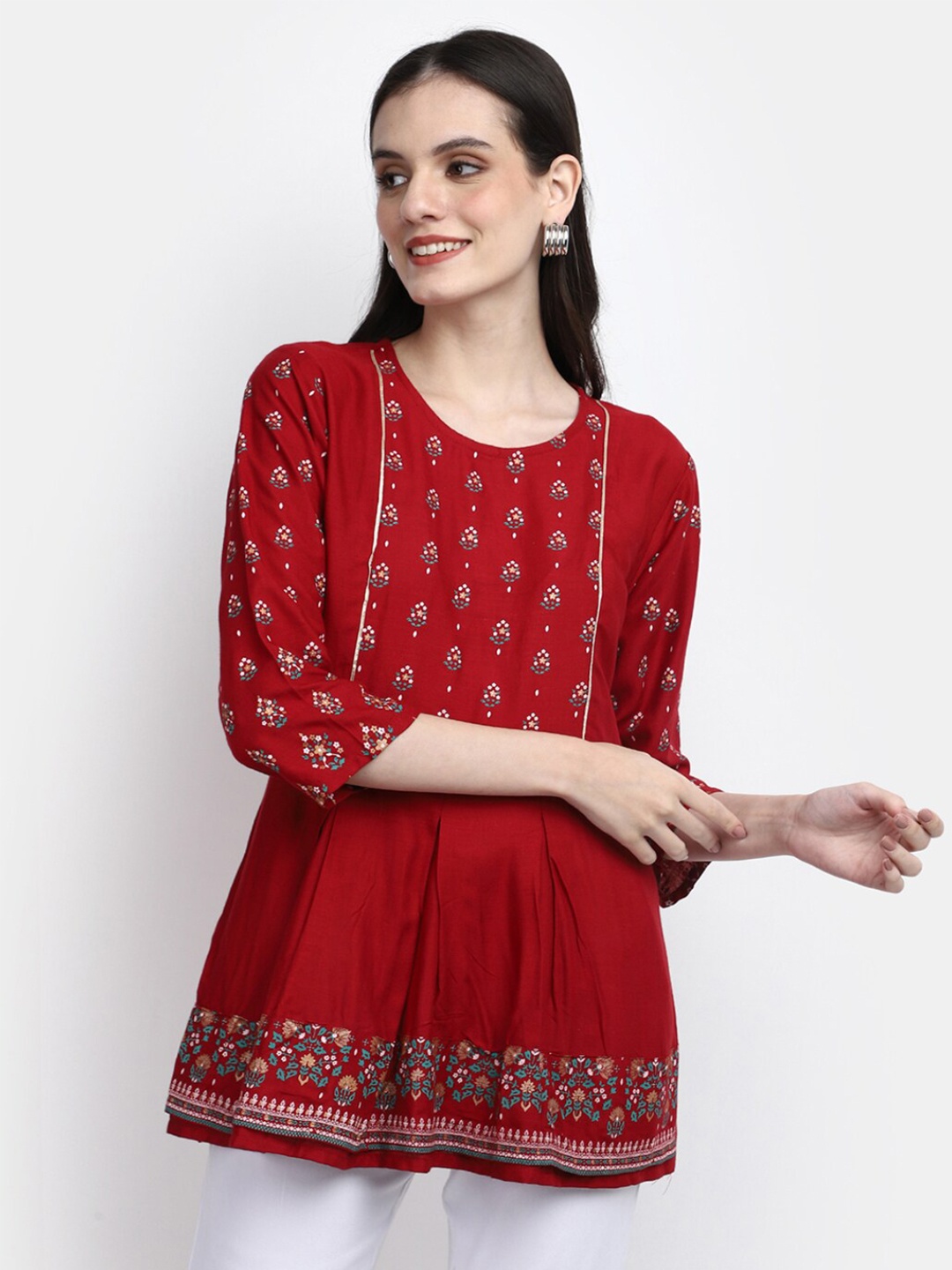 

V-Mart Ethnic Motifs Printed Empire Top, Red