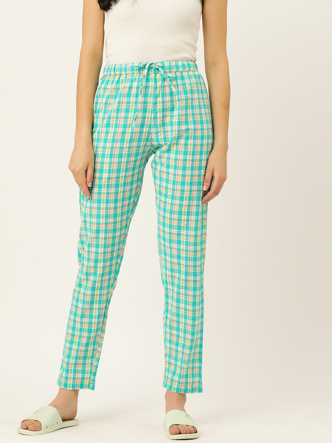 

DressBerry Checked Cotton Lounge Pants, Green