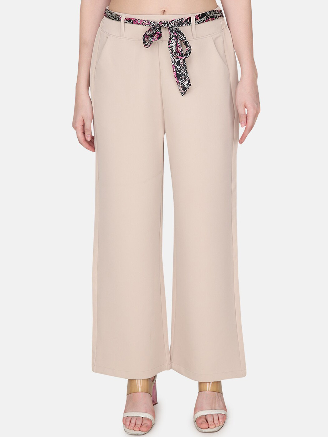 

Albion Women Straight Fit Mid-Rise Parallel Trousers, Beige