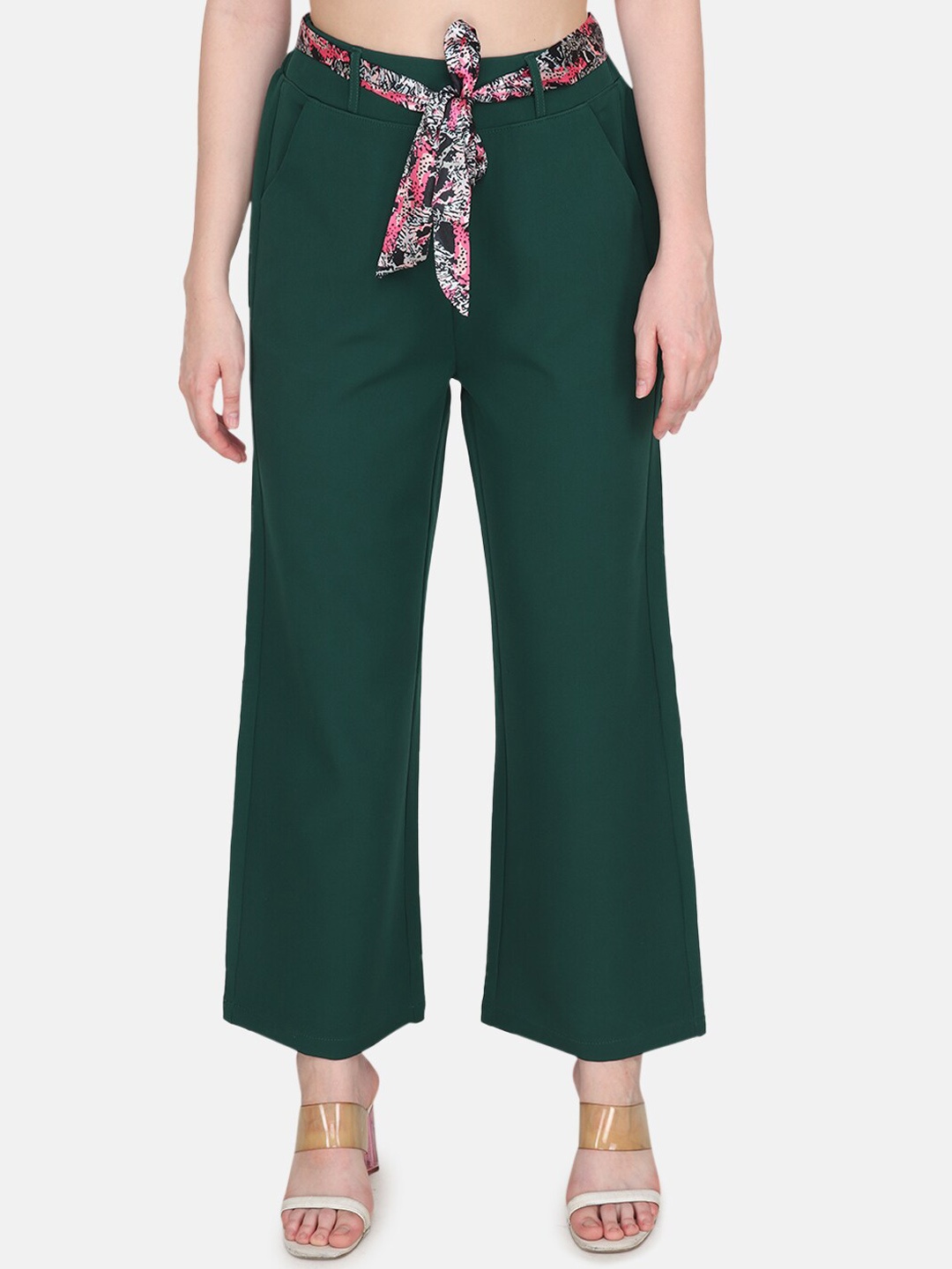 

Albion Women Straight Fit Mid-Rise Parallel Trousers, Green