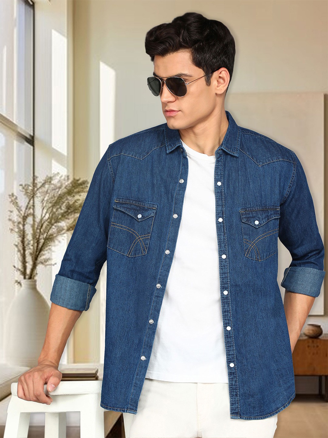 

Kuons Avenue Smart Slim Fit Opaque Denim Casual Shirt, Blue