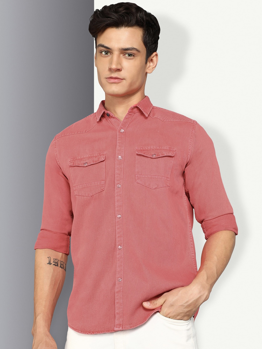 

Kuons Avenue Smart Slim Fit Denim Casual Shirt, Pink