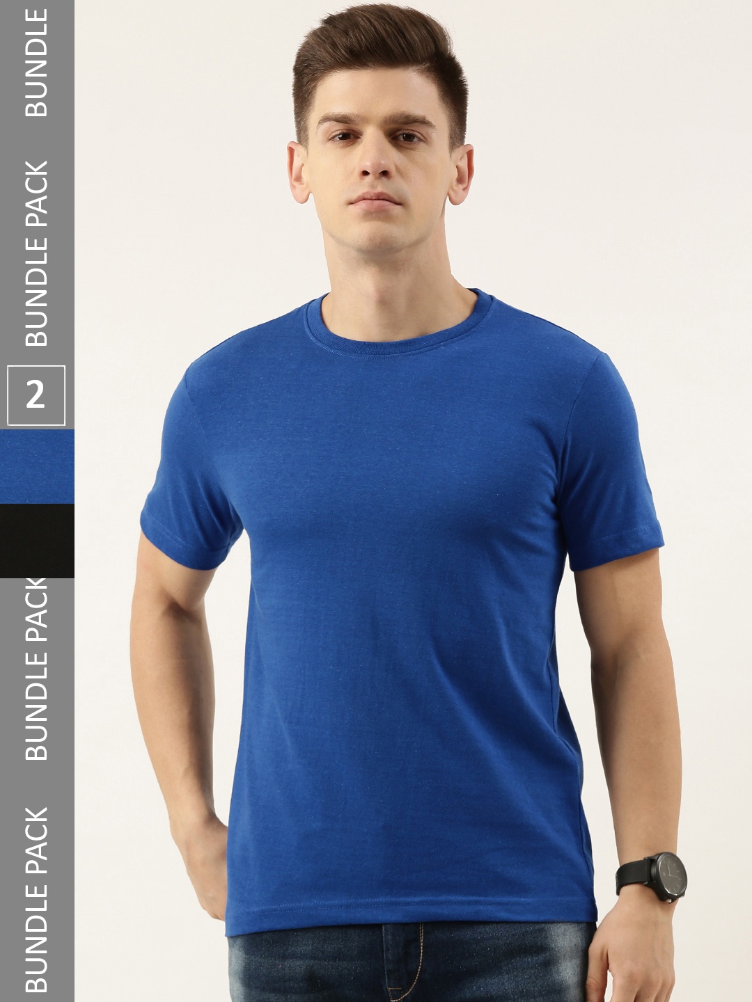 

Bene Kleed Men Pack of 2 Regular Fit Round neck T-shirts, Blue