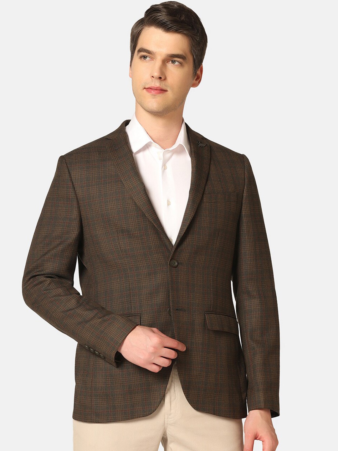 

Blackberrys Checked Slim-Fit Single-Breasted Blazer, Olive