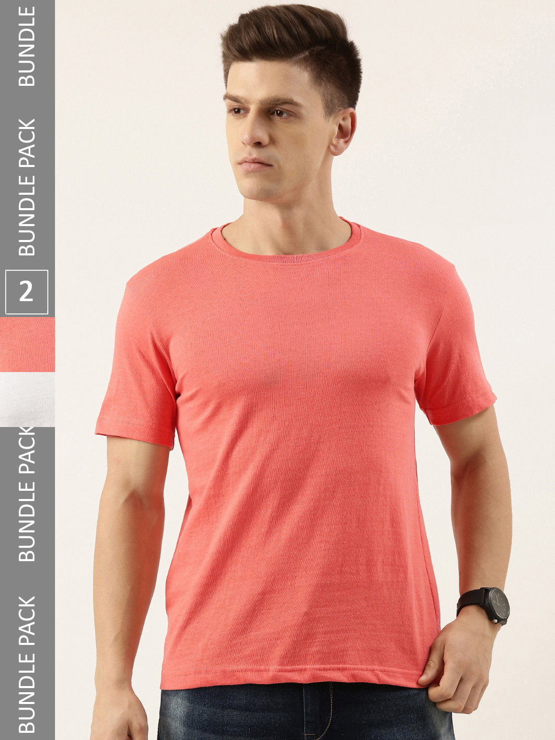 

Bene Kleed Men Pack of 2 Regular Fit Round neck T-shirts, Pink