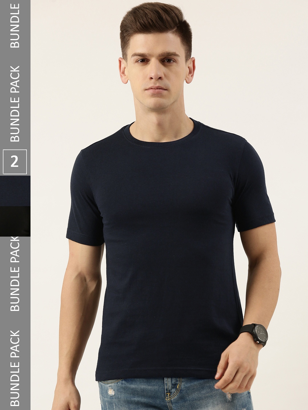 

Bene Kleed Men Pack of 2 Regular Fit Round neck Sustainable T-shirts, Navy blue