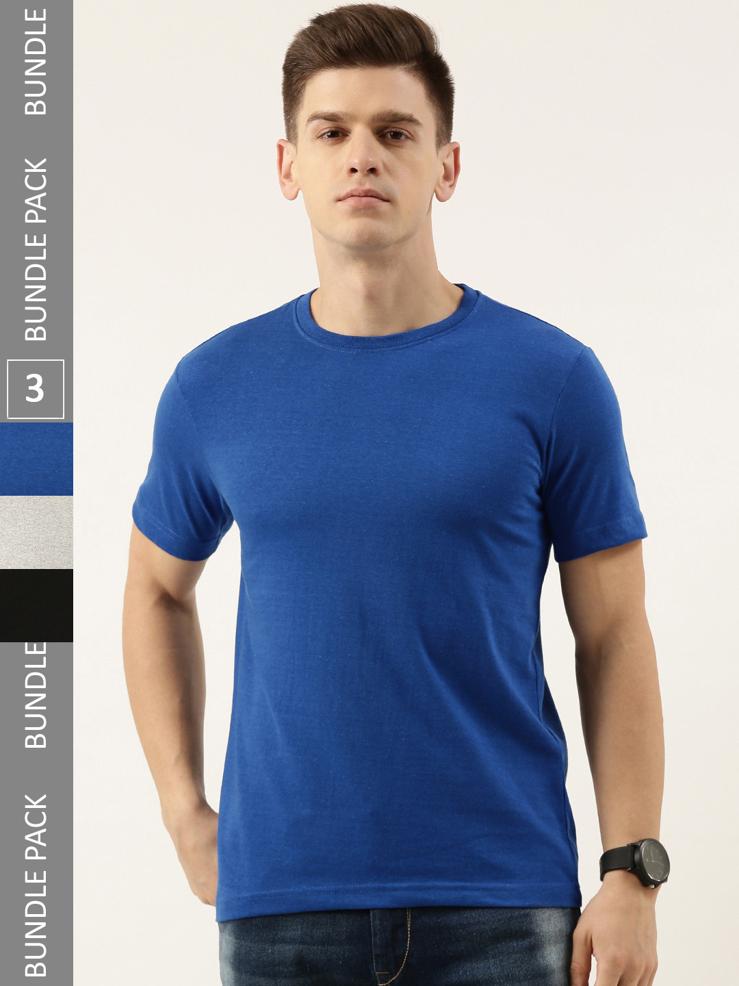 

Bene Kleed Men Pack of 3 Regular Fit Round neck T-shirts, Blue