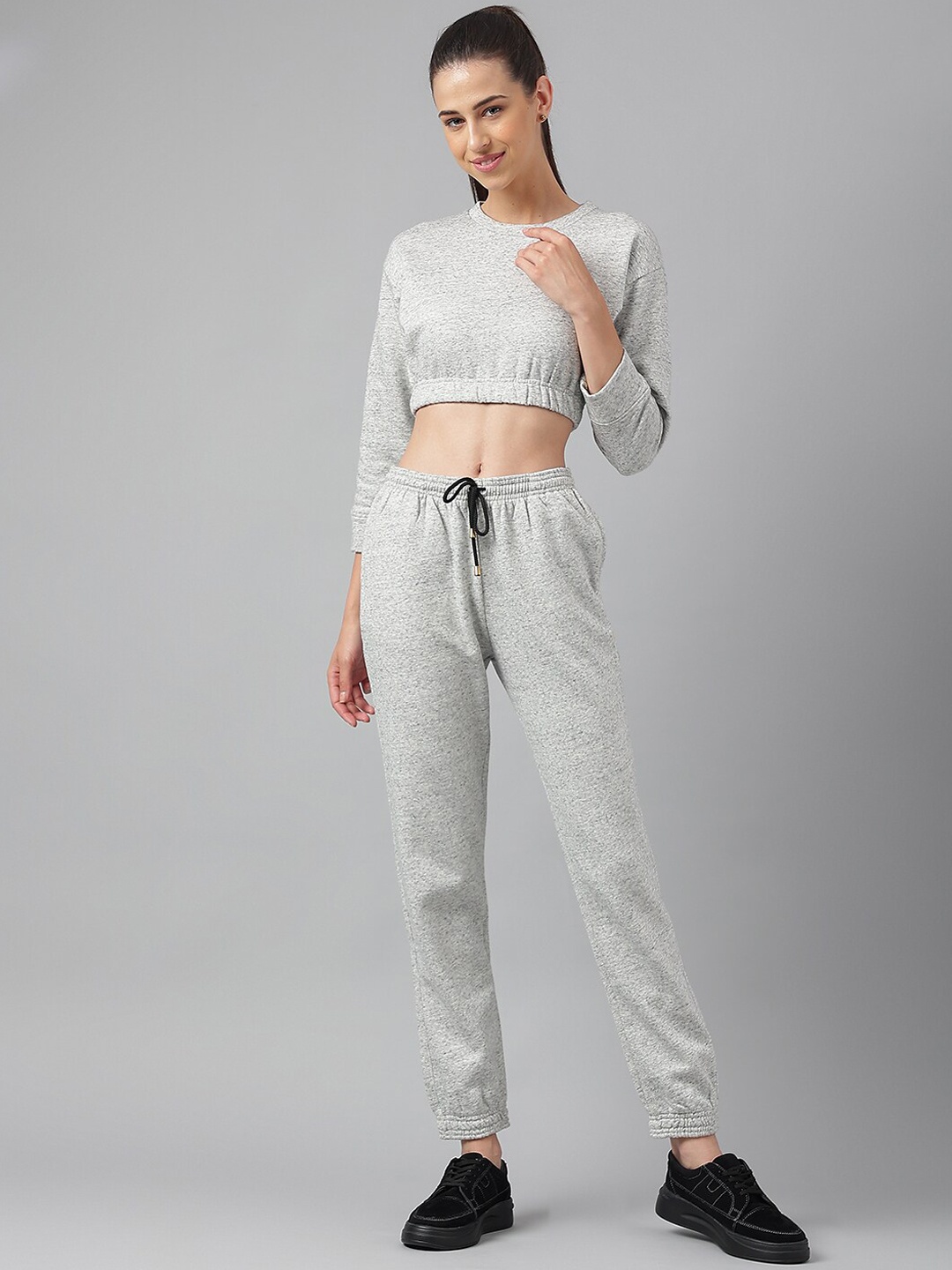 

Oh So Fly Crop Top & Joggers Cotton Fleece Tracksuits, Grey