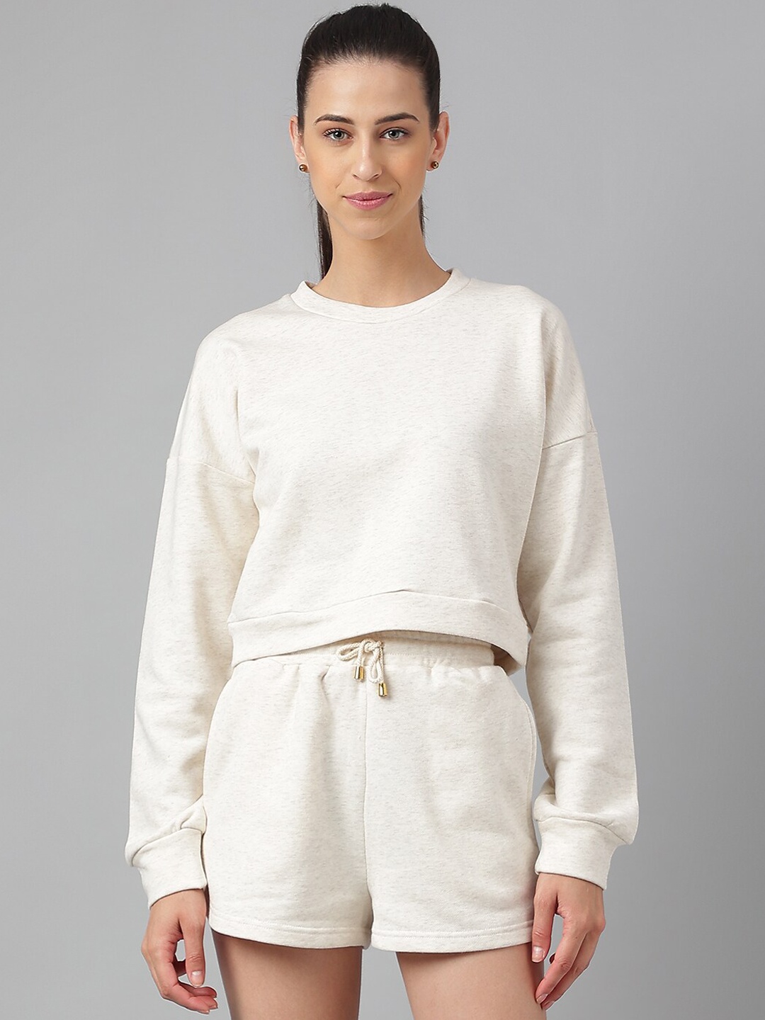 

Oh So Fly Drop-Shoulder Sleeves Fleece T-Shirt & Shorts, Off white