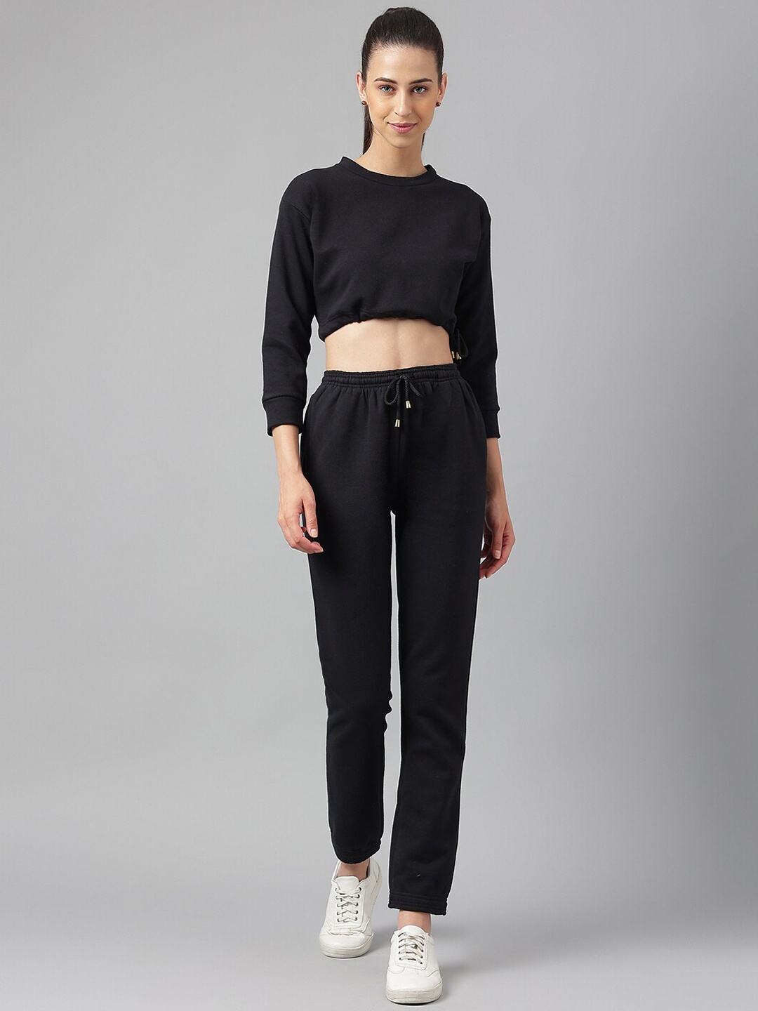 

Oh So Fly Crop Top & Joggers Cotton Fleece Tracksuits, Black