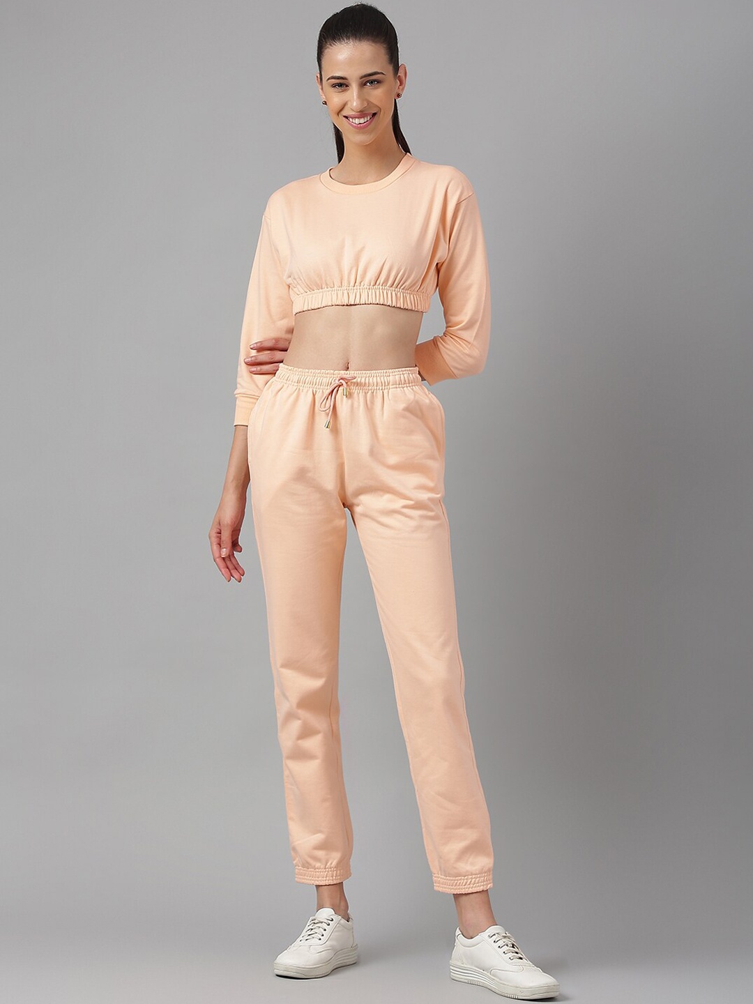 

Oh So Fly Crop Top & Joggers Cotton Fleece Tracksuits, Peach