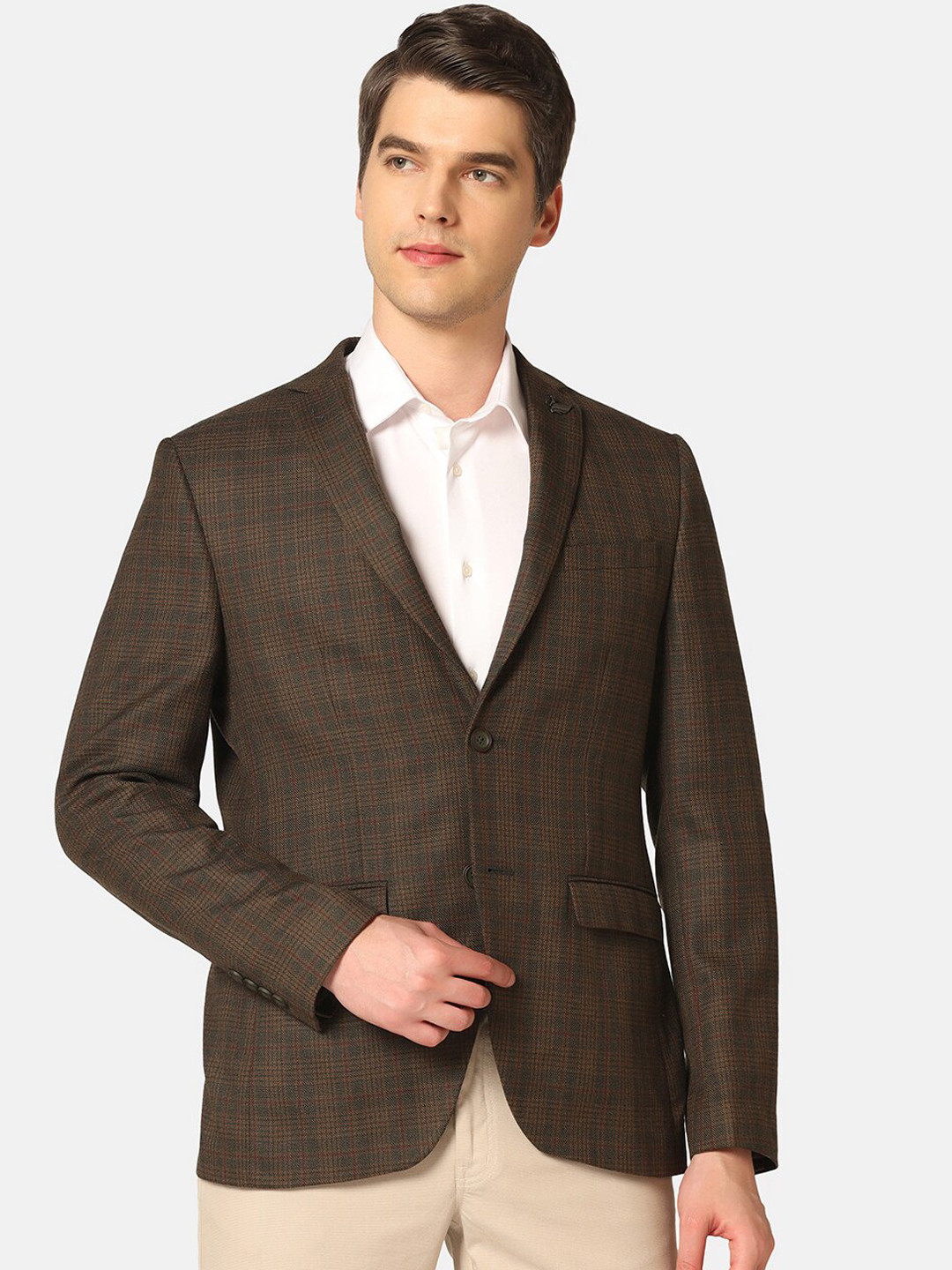 

Blackberrys Checked Slim-Fit Single-Breasted Blazers, Olive
