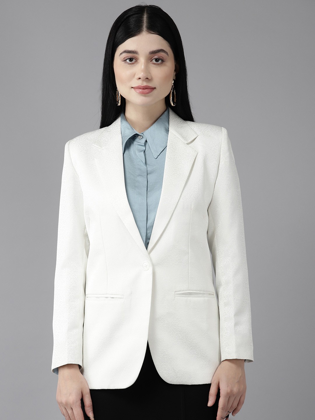 

Shaftesbury London Women Single-Breasted Slim Fit Satin Formal Blazer, White