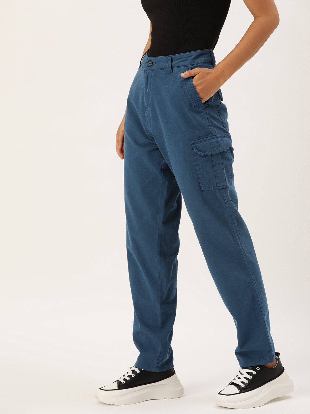 

IVOC Women Slim Fit Pure Cotton Cargo Jeans, Blue
