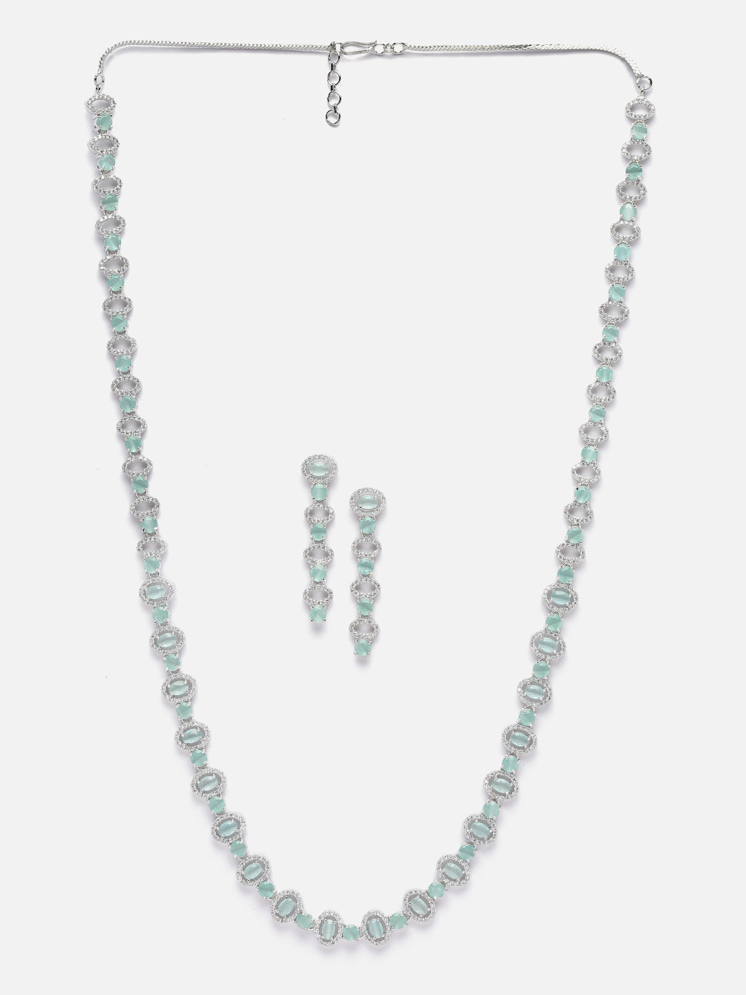 

Aazeen Rhodium-Plated Stone-Studded Jewellery Set, Silver