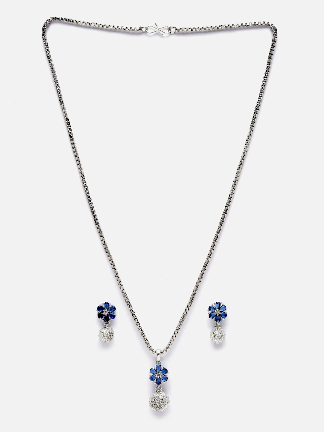 

Aazeen Rhodium-Plated Studded CZ Stone Studded Jewellery Set, Silver