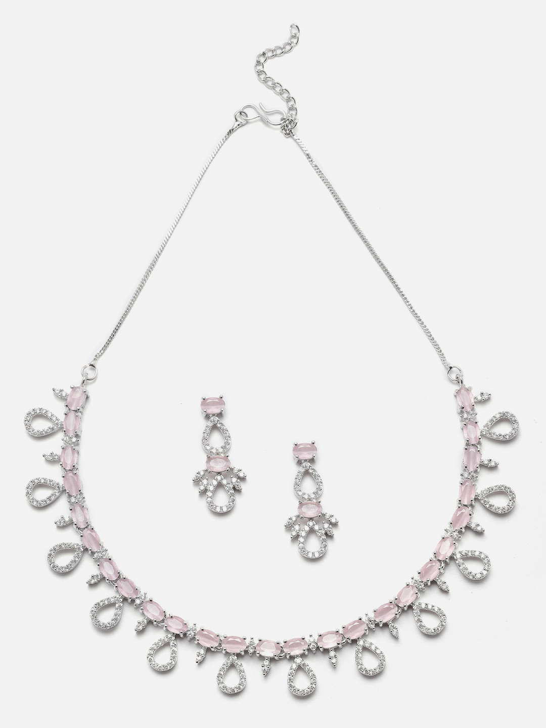 

Aazeen Rhodium-Plated AD-Studded Jewellery Set, Silver