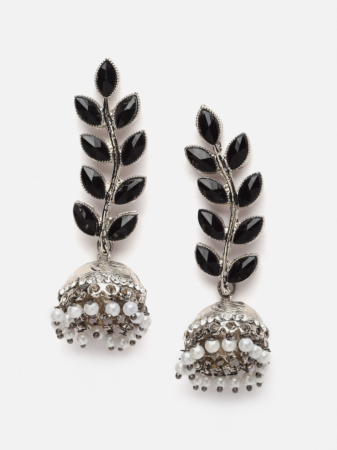 

Aazeen Silver-Plated Dome Shaped Meenakari Jhumkas Earrings