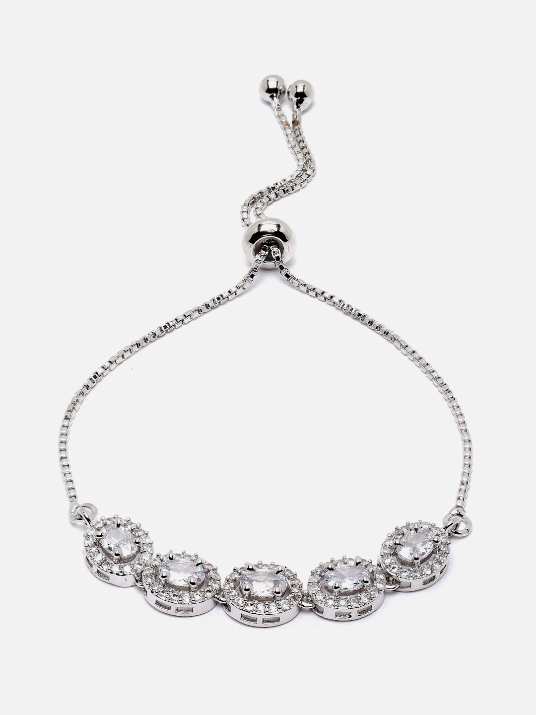 

Aazeen Brass American Diamond Rhodium-Plated Cuff Bracelet, Silver