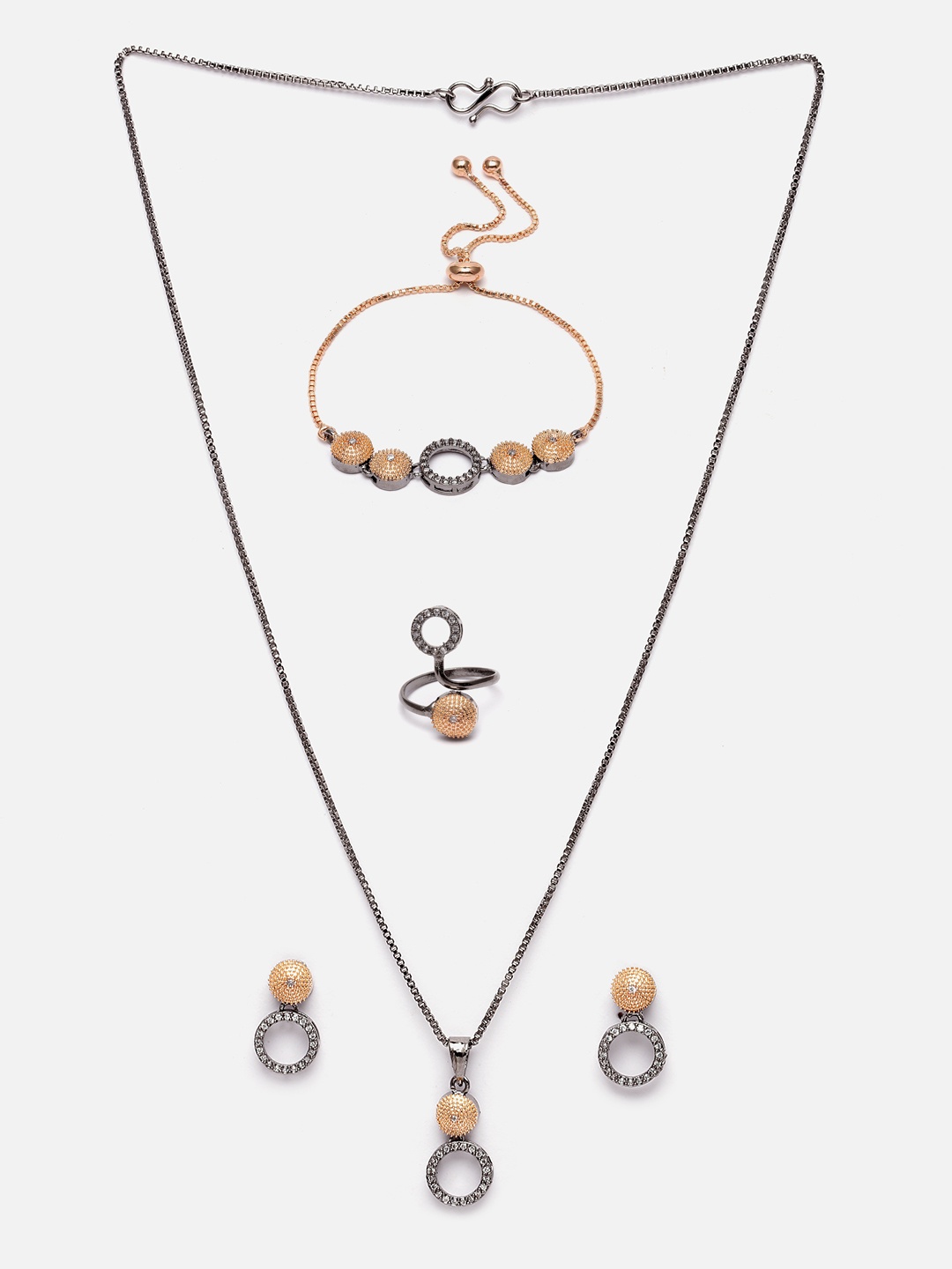 

Aazeen Rose Gold-Plated American Diamond Studded Jewellery Set