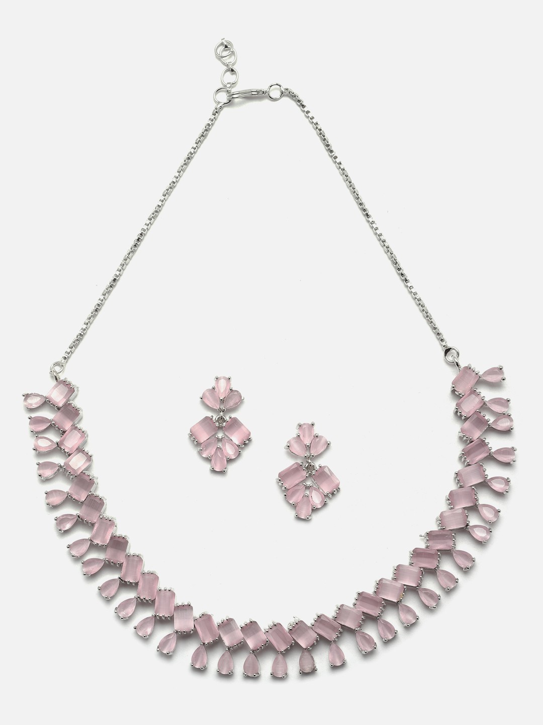 

Aazeen Rhodium-Plated American Diamond-Studded Jewellery Set, Silver