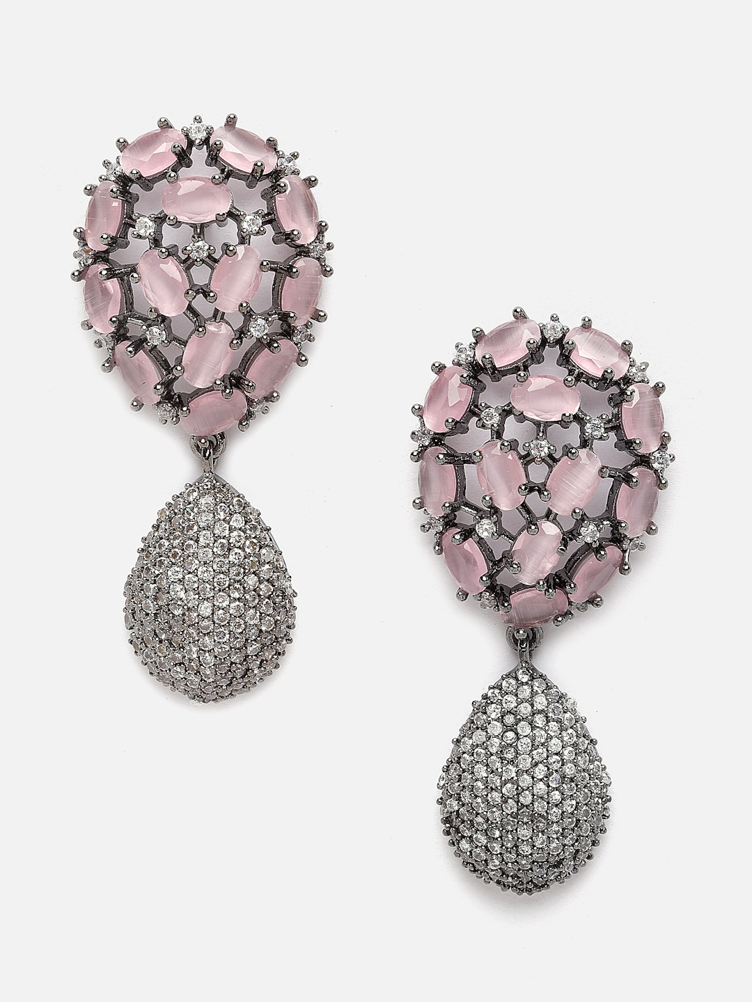 

Aazeen Rhodium-Plated Teardrop Shaped Drop Earrings, Pink