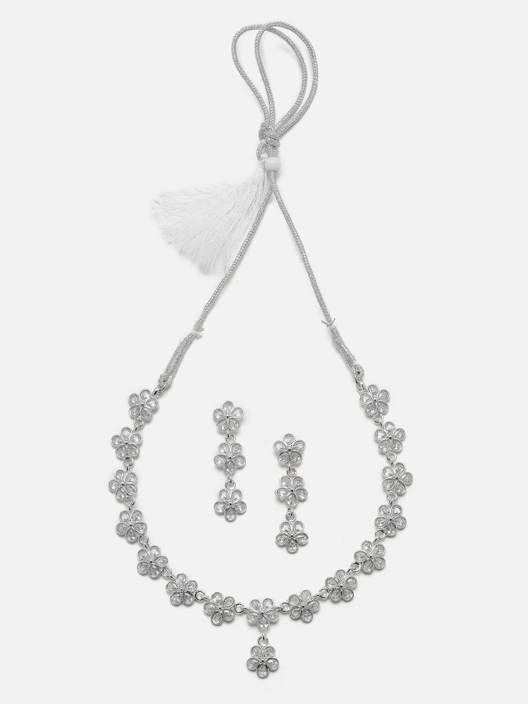 

Aazeen Rhodium-Plated AD-Studded Jewellery Set, Silver