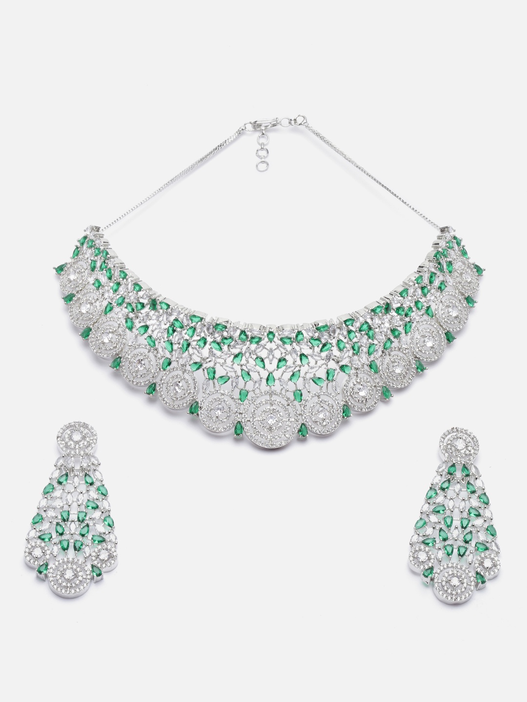 

Aazeen Rhodium-Plated AD-Studded Jewellery Set, Silver