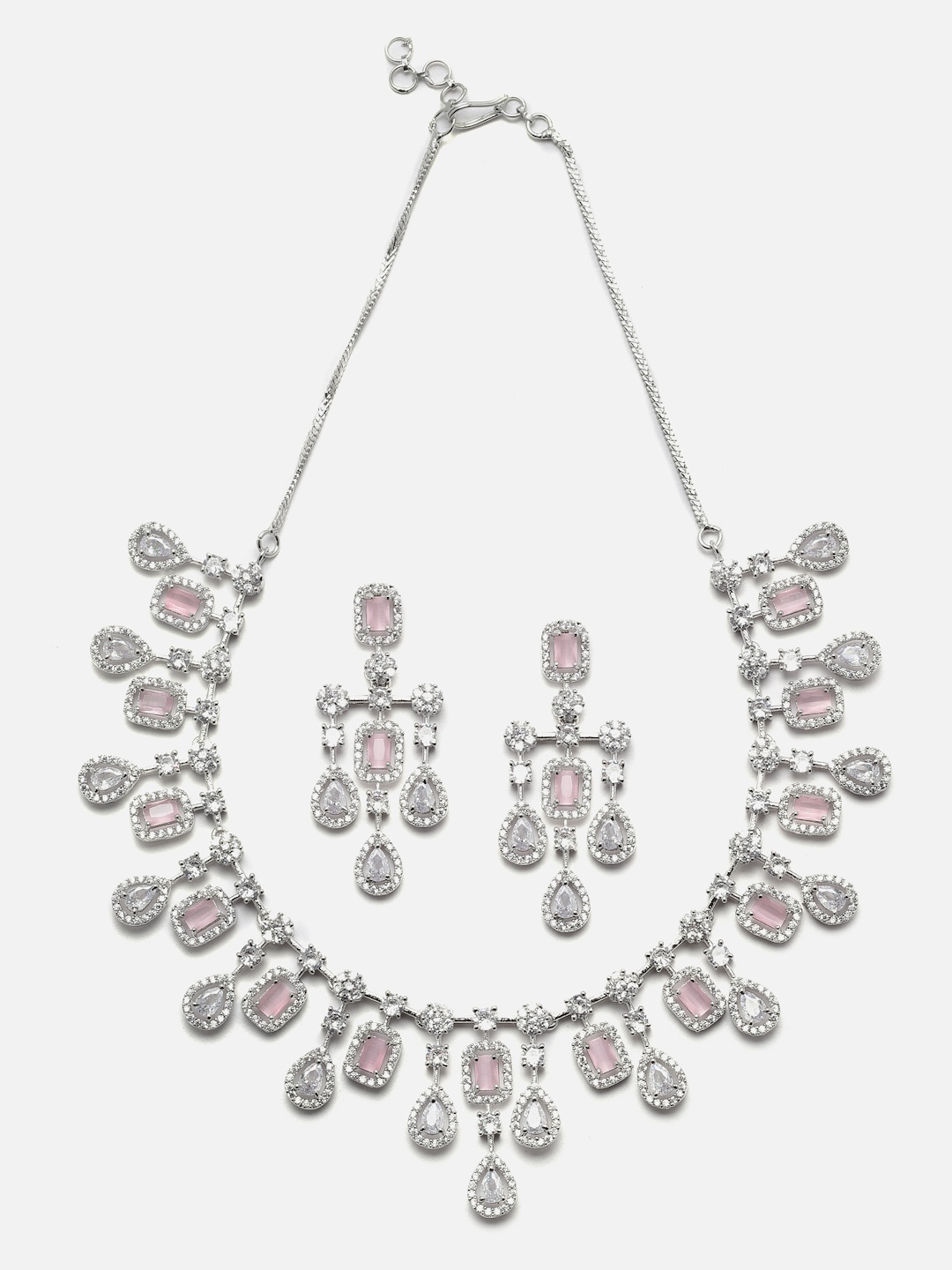 

Aazeen Rhodium-Plated American Diamond-Studded Jewellery Set, Silver