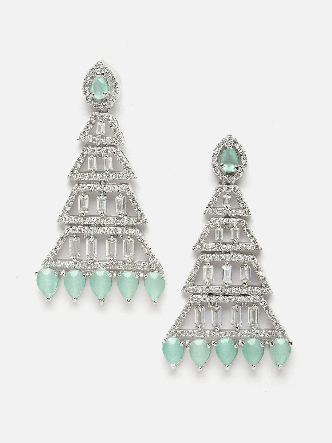 

Aazeen Rhodium-Plated Triangular Drop Earrings, Lime green