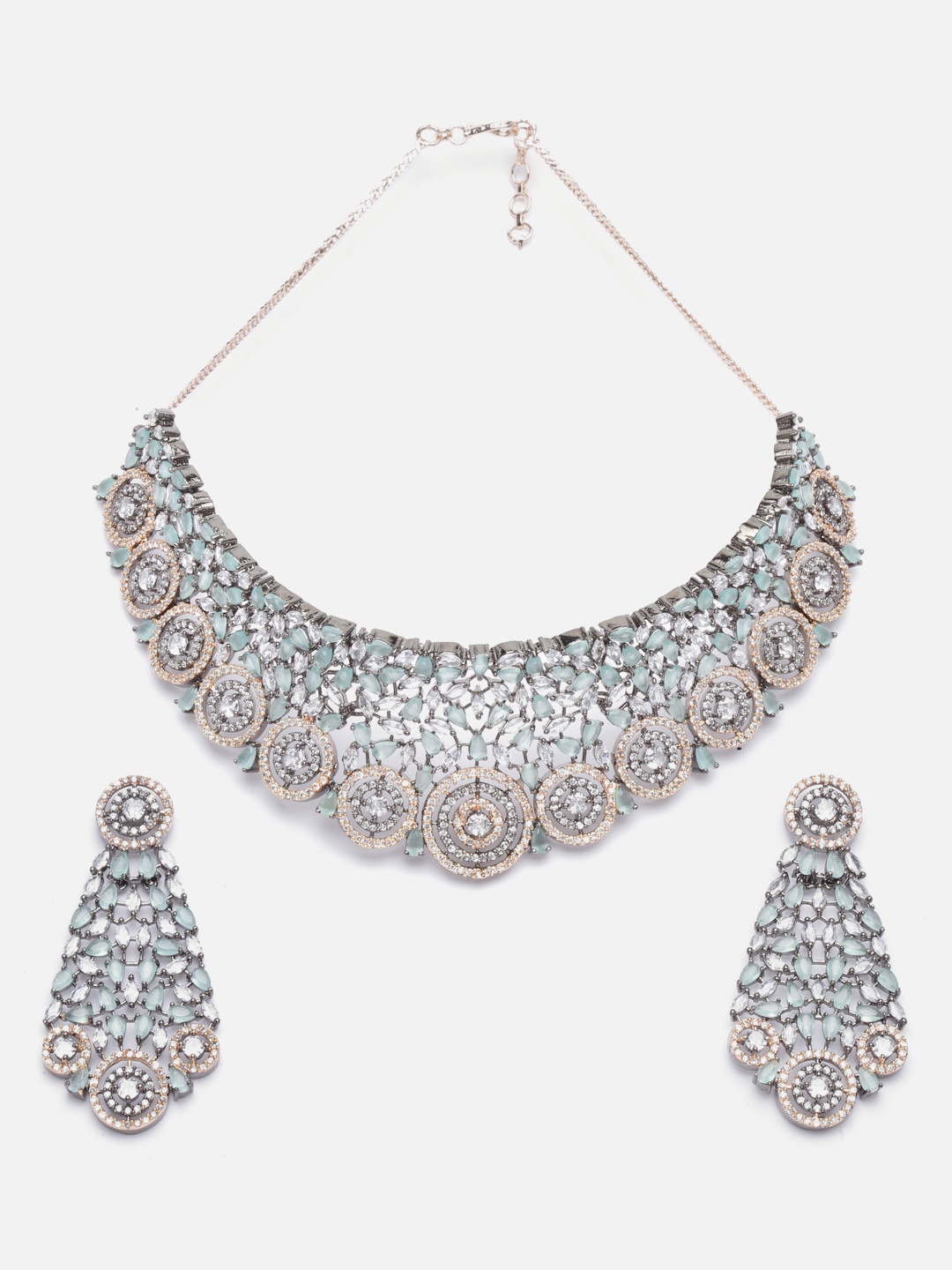 

Aazeen Rose Gold-Plated Kundan-Studded & Beaded Jewellery Set, Lime green
