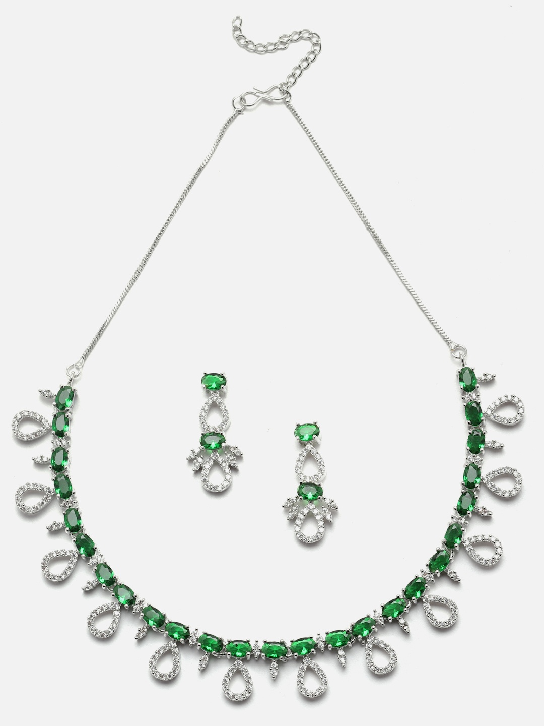 

Aazeen Rhodium-Plated AD-Studded Jewellery Set, Silver