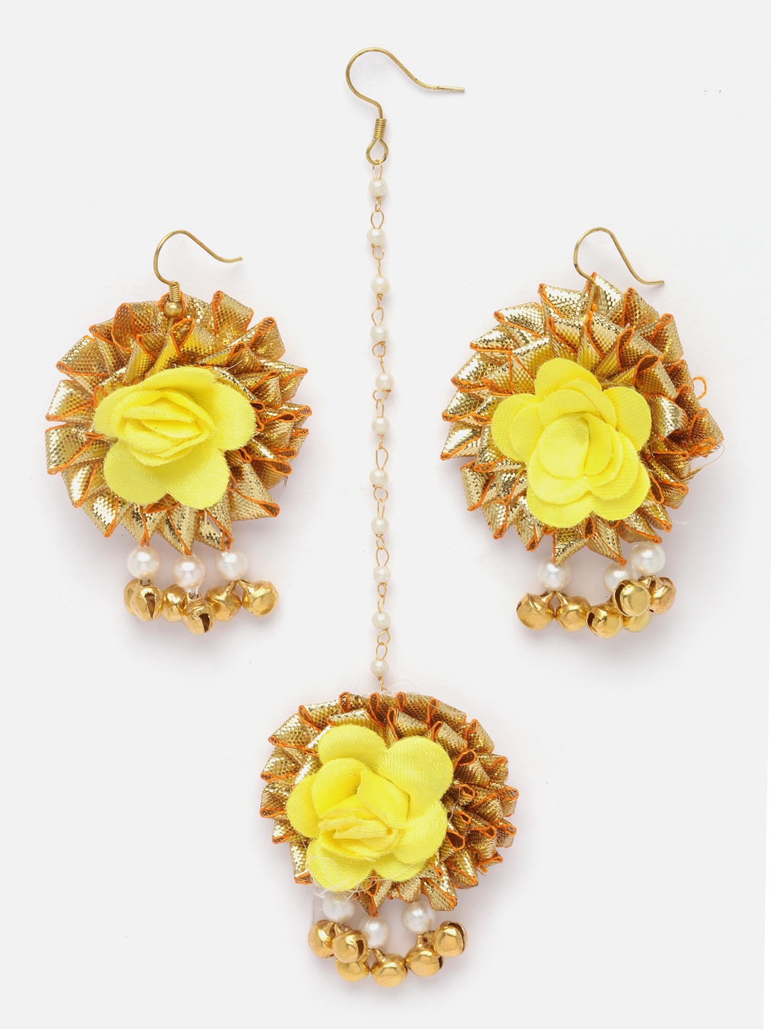 

Aazeen Gota Patti Flower Maangtikka with Earrings Set, Gold