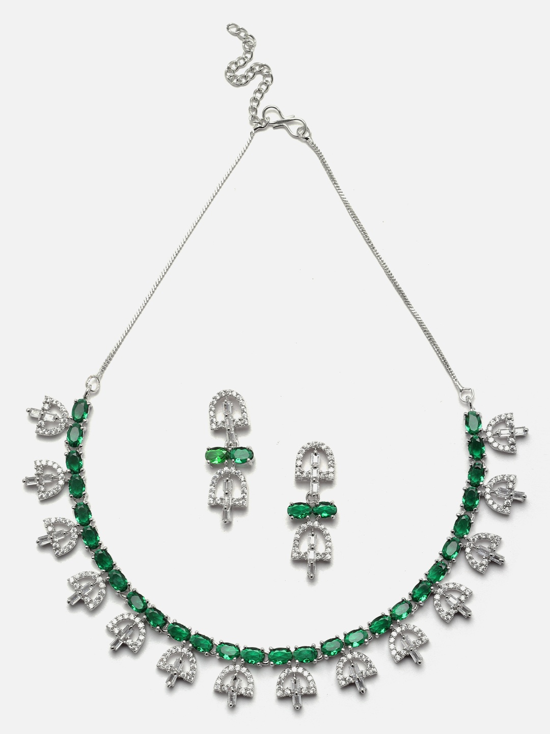 

Aazeen Rhodium-Plated American Diamond Studded Jewellery Set, Silver