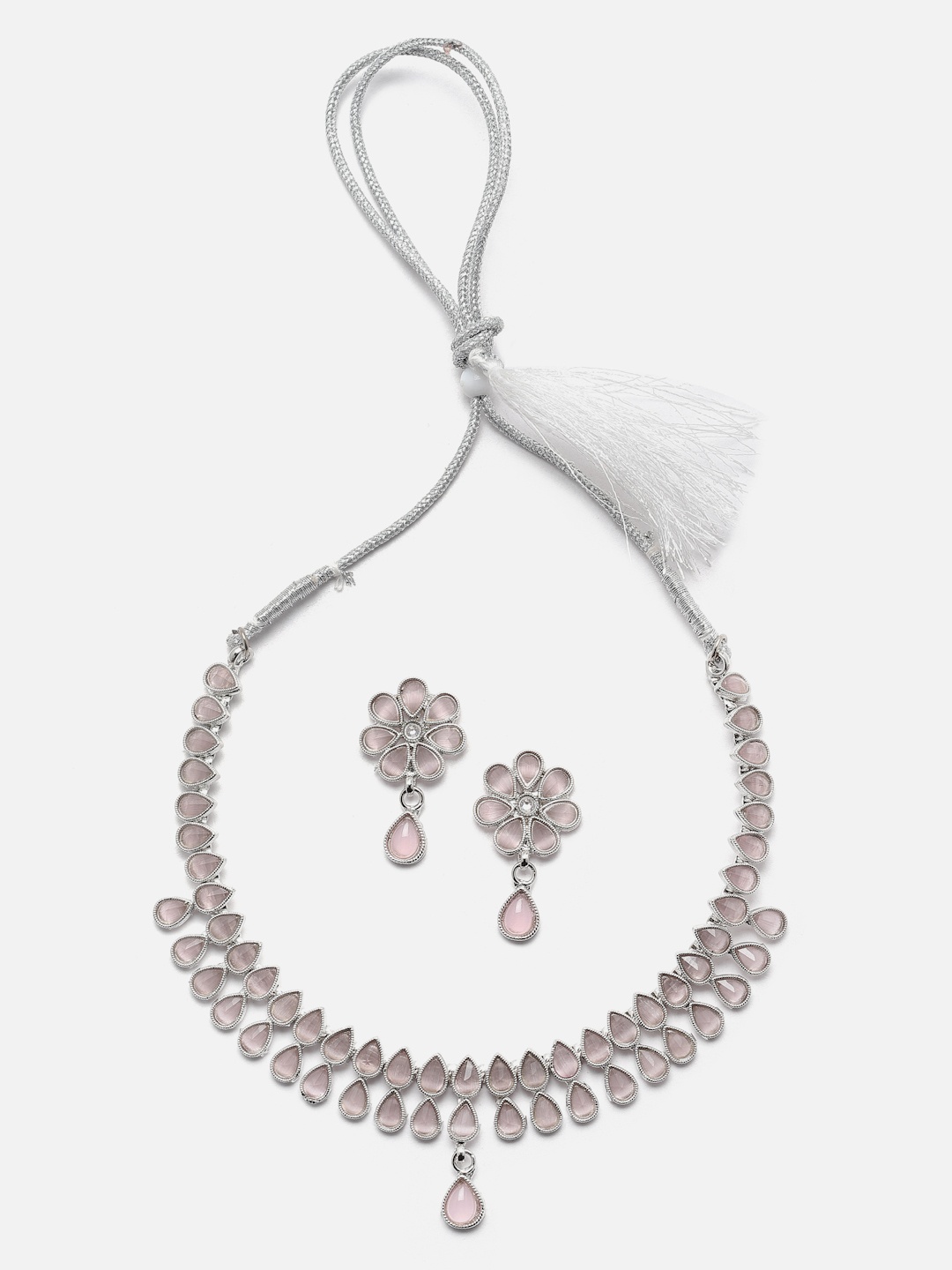 

Aazeen Rhodium-Plated AD-Studded Jewellery Set, Silver