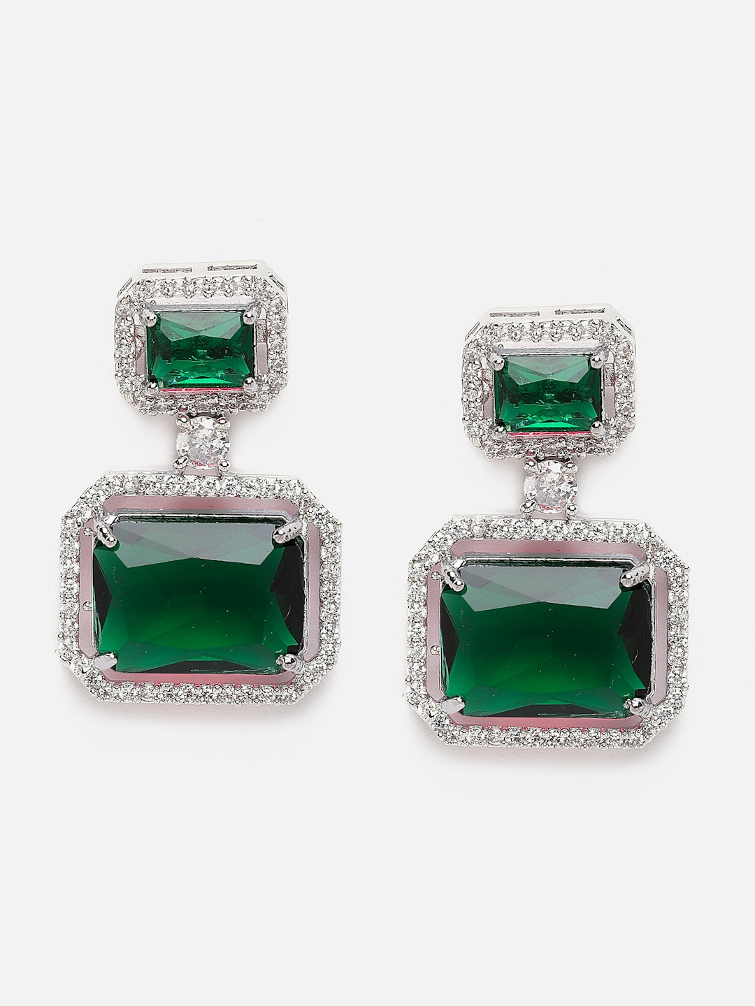 

Aazeen Rhodium-Plated Square Drop Earrings, Green