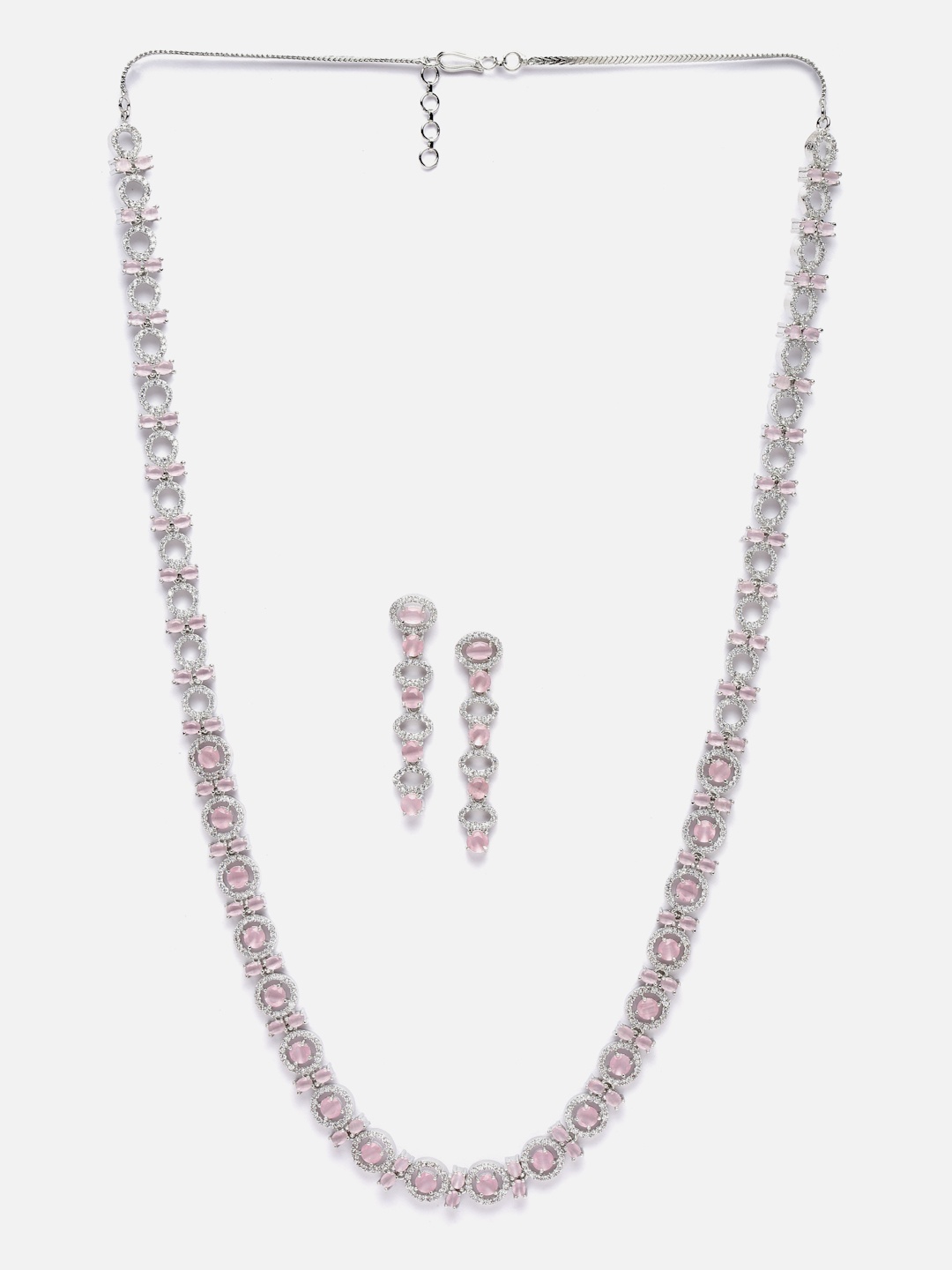 

Aazeen Rhodium-Plated Kundan-Studded Jewellery Set, Pink